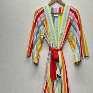 NWOT Atlantic Pacific x LAKE Bell Rainbow Stripe Cotton Robe Women’s Size XS